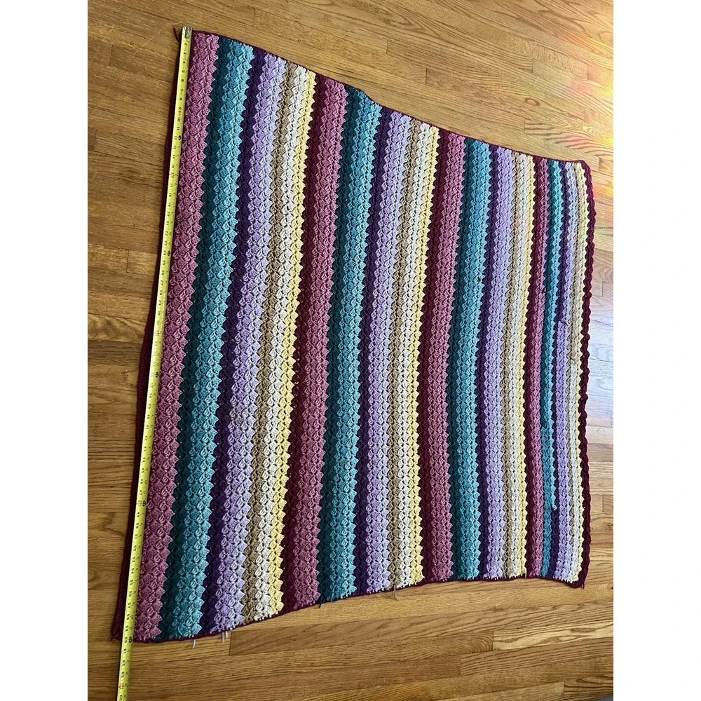 Handmade Crochet Afghan Throw Blanket Striped Multicolor 50x60